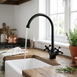 Aquanello Heritage Ascot Klassieke Keuken Nostalgische Keukenkraan Zwart met Ronde Uitlop BL-4003-HA